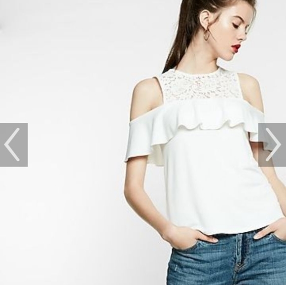 Express Tops - Express Lace Cold Shoulder Ruffle Tank